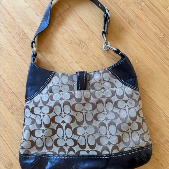 Coach Brown Signature Canvas Shoulder Bag with Dark Leather Trim - Picture 3 of 8